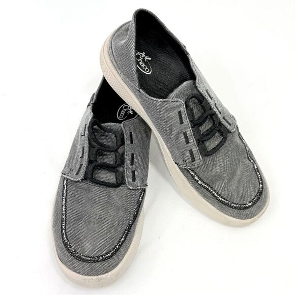 Chaco Ojai 3Eye Black Gray Slip On Canvas Fold Heel Deck Loafer - Picture 1 of 14